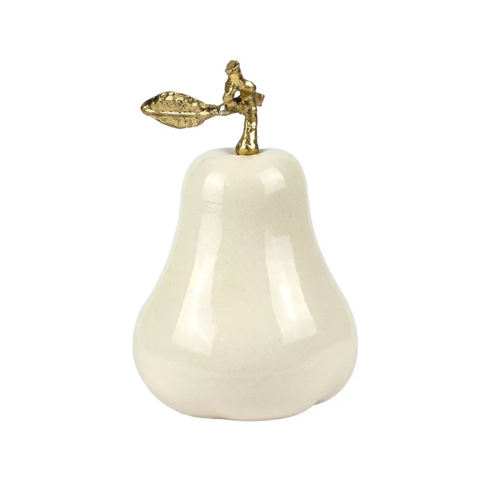 Cream Ceramic Pear with Gold Stem